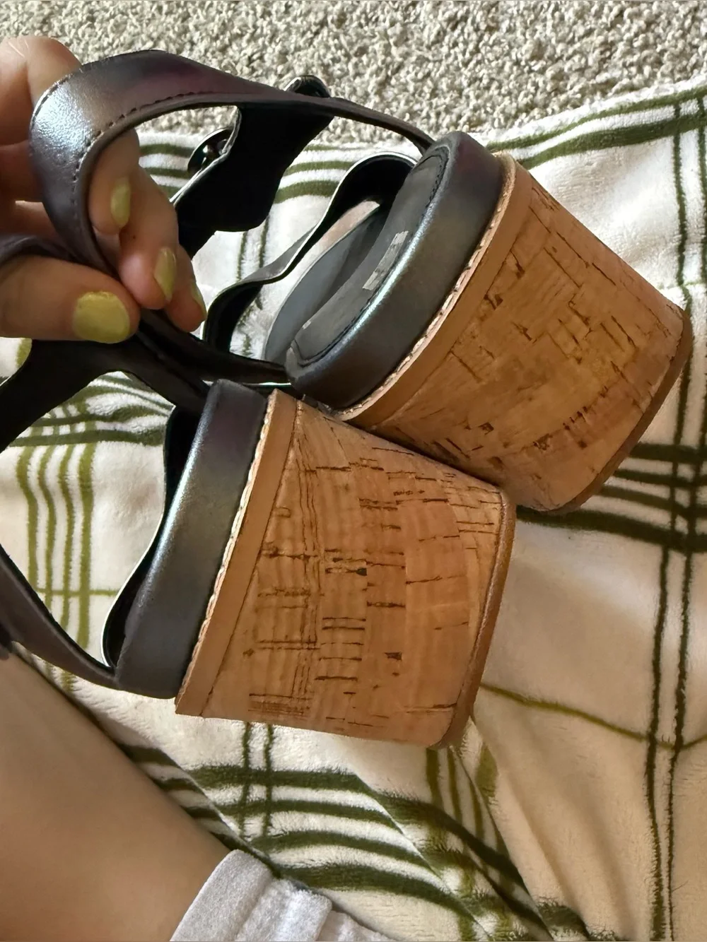 Fitflop Metallic Gray Platform Sandals with Cork-Look Wedge